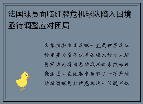法国球员面临红牌危机球队陷入困境亟待调整应对困局